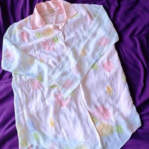 Rare VTG Floral Pastel Button-Up Lotus Blouse